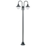 Lampadaire de jardin E27 220cm Aluminium 2 lanternes Vert foncé