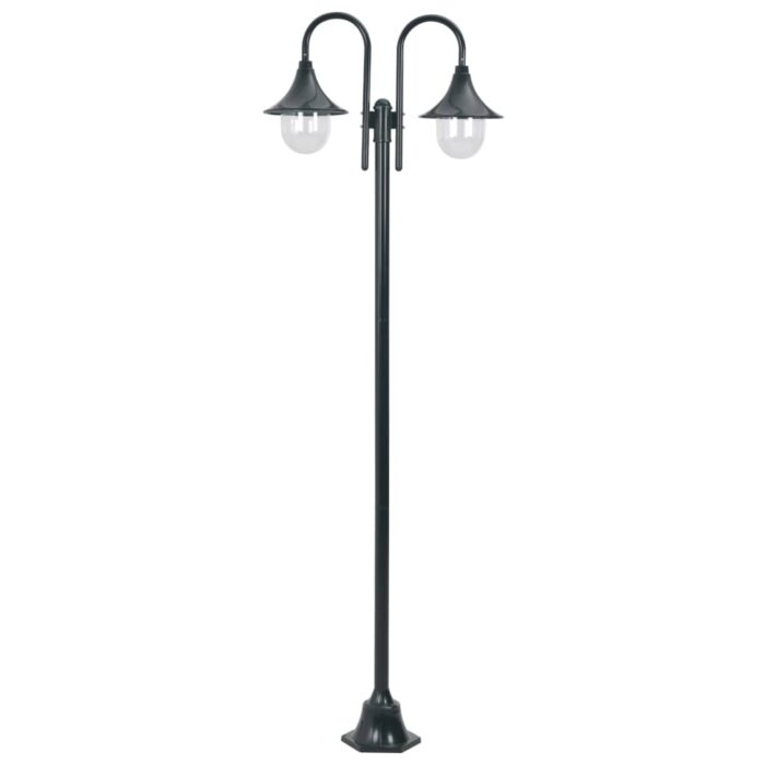 Lampadaire de jardin E27 220cm Aluminium 2 lanternes Vert foncé – Image 1