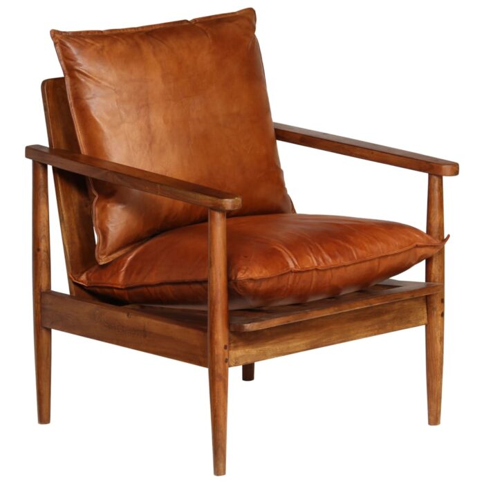 Fauteuil Marron Cuir véritable avec bois d'acacia – Image 10