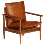 Fauteuil Marron Cuir véritable avec bois d'acacia – Image 11