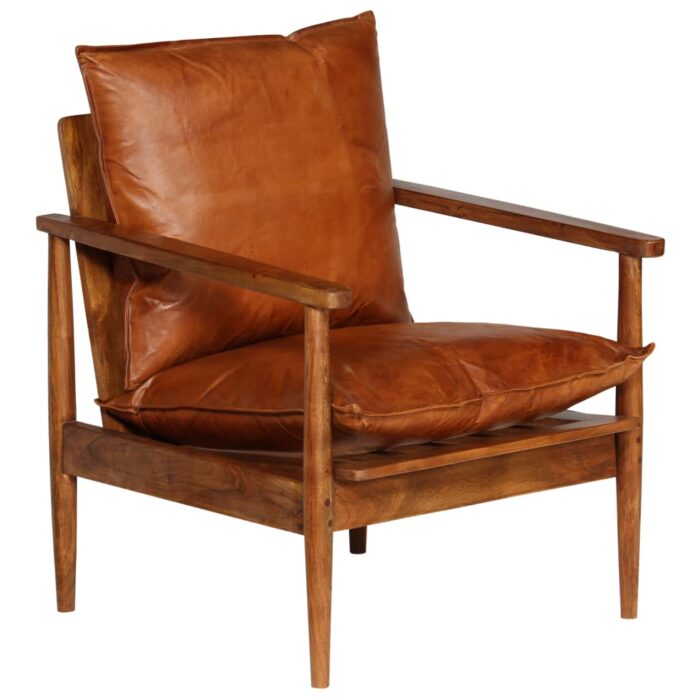 Fauteuil Marron Cuir véritable avec bois d'acacia – Image 11