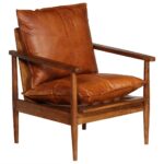 Fauteuil Marron Cuir véritable avec bois d'acacia – Image 12
