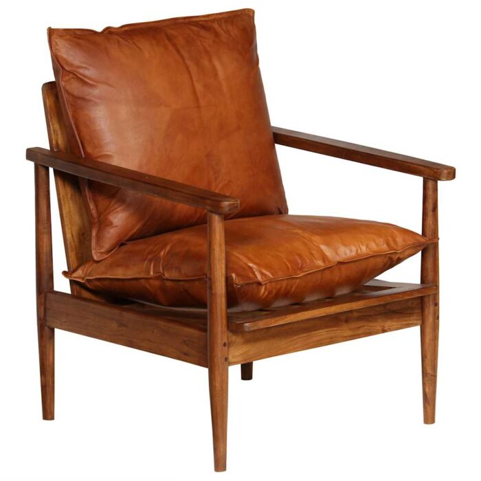 Fauteuil Marron Cuir véritable avec bois d'acacia – Image 12