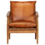 Fauteuil Marron Cuir véritable avec bois d'acacia – Image 3