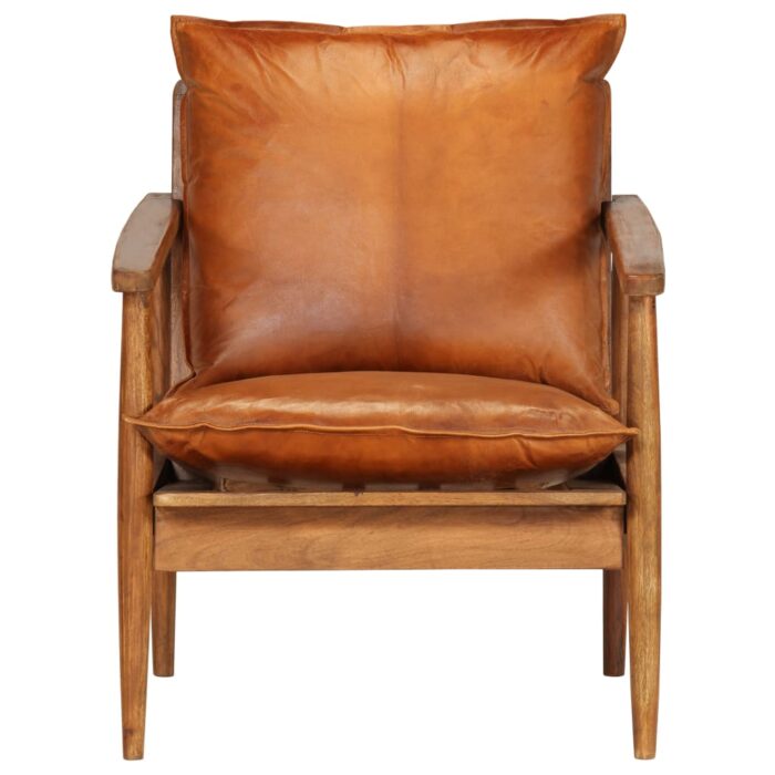 Fauteuil Marron Cuir véritable avec bois d'acacia – Image 3