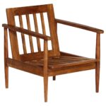 Fauteuil Marron Cuir véritable avec bois d'acacia – Image 4