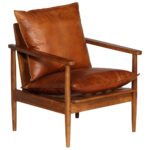 Fauteuil Marron Cuir véritable avec bois d'acacia – Image 8