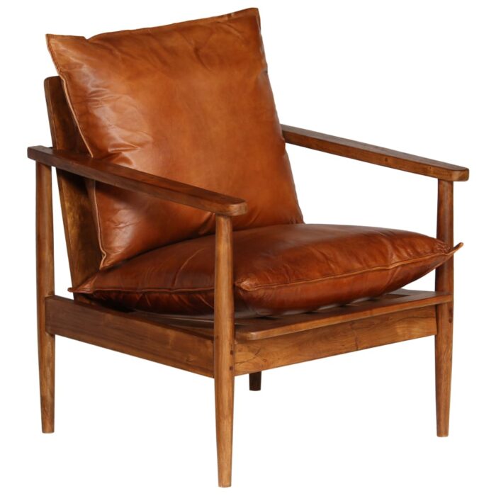 Fauteuil Marron Cuir véritable avec bois d'acacia – Image 8