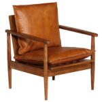 Fauteuil Marron Cuir véritable avec bois d'acacia – Image 9