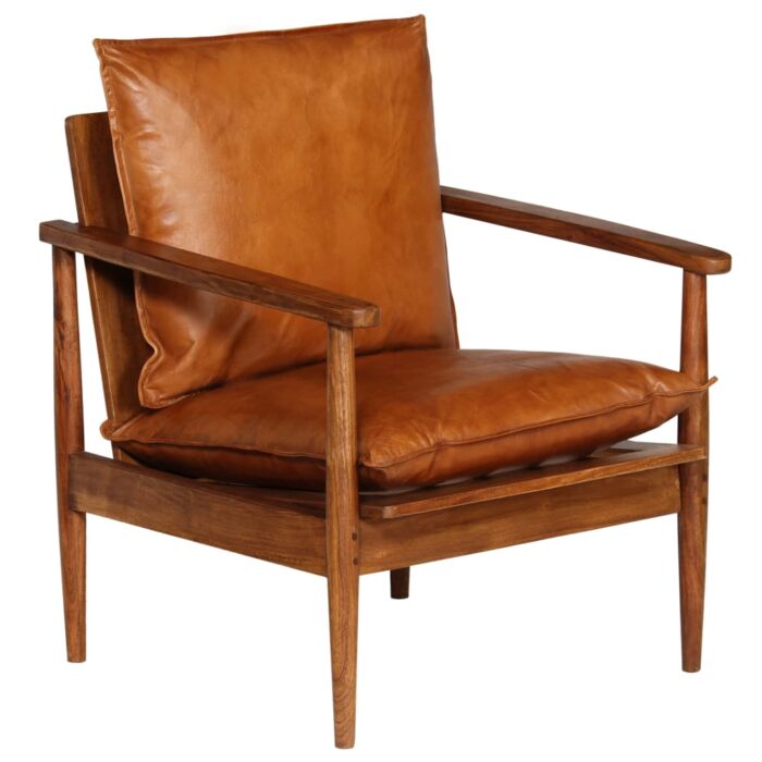 Fauteuil Marron Cuir véritable avec bois d'acacia – Image 9