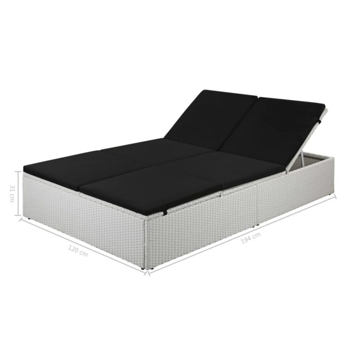 Chaise longue avec coussin Résine tressée Noir – Image 3