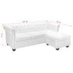 Canapé Chesterfield en forme de L cuir synthétique blanc – Image 6