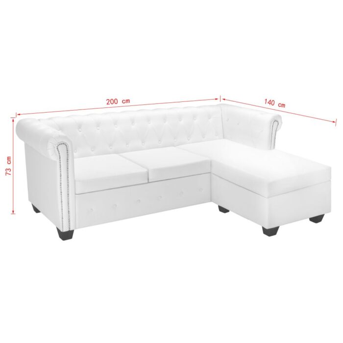 Canapé Chesterfield en forme de L cuir synthétique blanc – Image 6