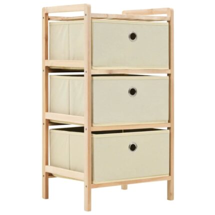 Étagère de rangement 3 paniers Tissu Bois de cèdre Beige
