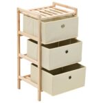 Étagère de rangement 3 paniers Tissu Bois de cèdre Beige – Image 4