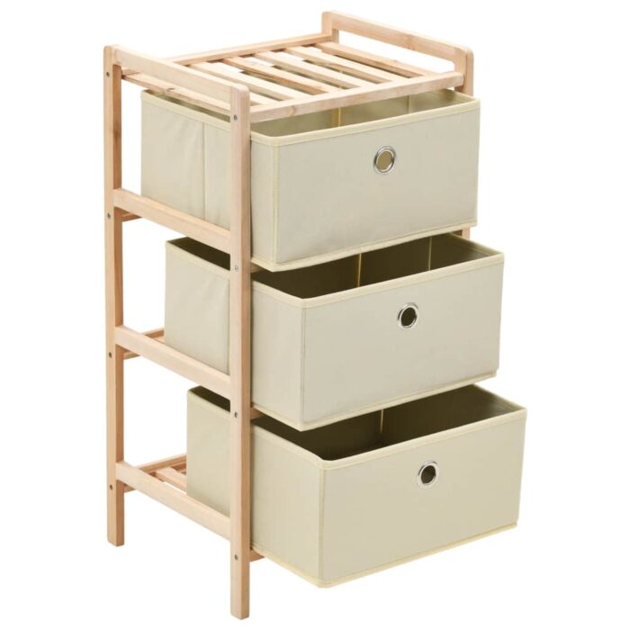Étagère de rangement 3 paniers Tissu Bois de cèdre Beige – Image 4