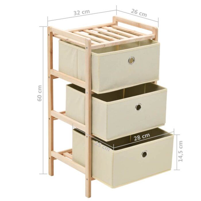 Étagère de rangement 3 paniers Tissu Bois de cèdre Beige – Image 5
