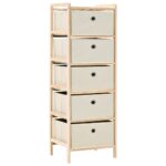 Étagère de rangement 5 paniers tissu bois de cèdre beige