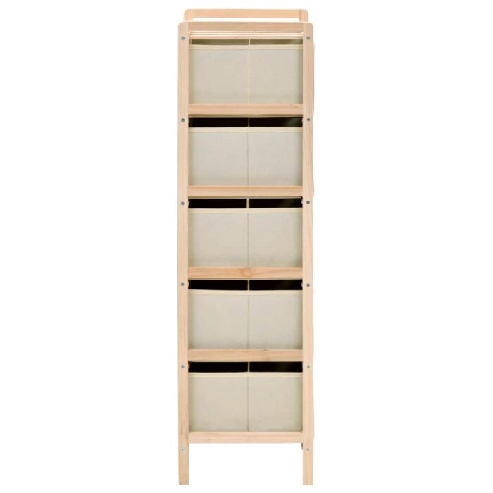 Étagère de rangement 5 paniers tissu bois de cèdre beige – Image 2