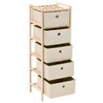 Étagère de rangement 5 paniers tissu bois de cèdre beige – Image 3