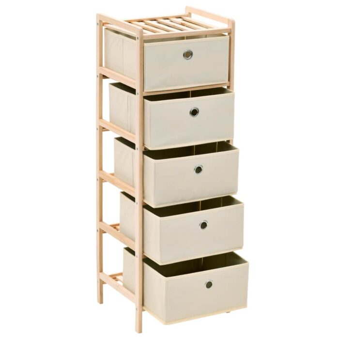 Étagère de rangement 5 paniers tissu bois de cèdre beige – Image 3
