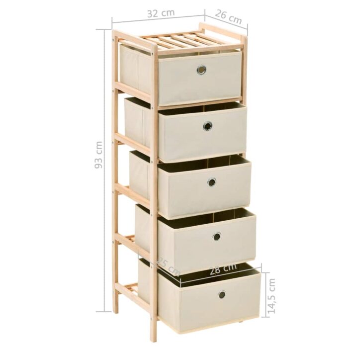 Étagère de rangement 5 paniers tissu bois de cèdre beige – Image 5