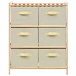 Étagère de rangement 6 paniers Tissu Bois de cèdre Beige – Image 2