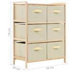 Étagère de rangement 6 paniers Tissu Bois de cèdre Beige – Image 4