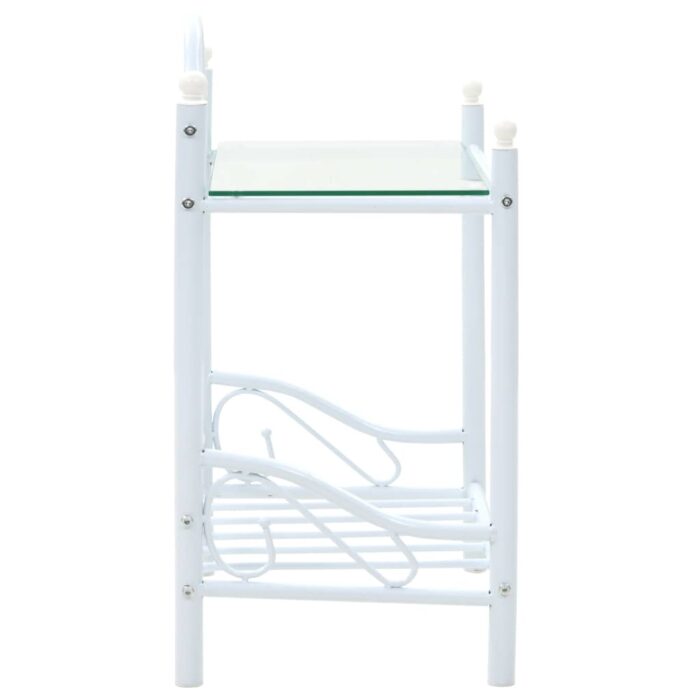 Table de chevet Acier et verre trempé 45 x 30,5 x 60 cm Blanc – Image 2