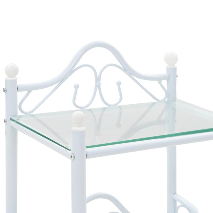 Table de chevet Acier et verre trempé 45 x 30,5 x 60 cm Blanc – Image 4