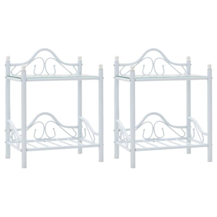VXL8718475613251_a_en_hd_1.jpg Tables de chevet 2 pcs Acier et verre trempé 45x30,5x60cm Blanc – Image 1