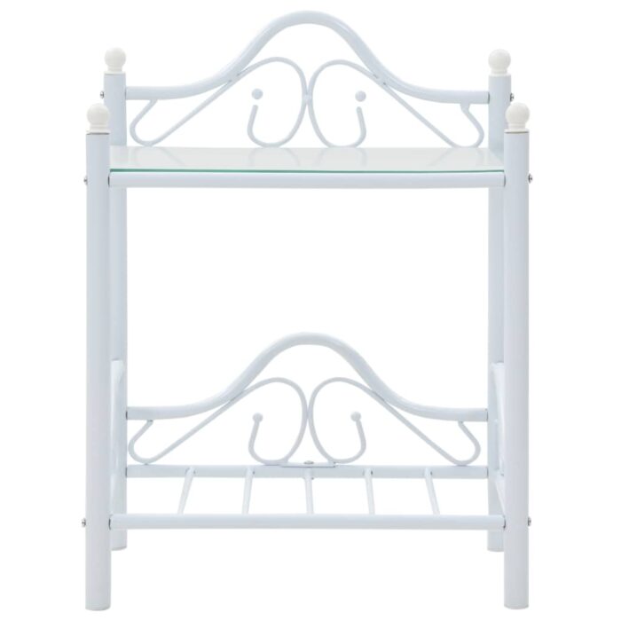 Tables de chevet 2 pcs Acier et verre trempé 45x30,5x60cm Blanc – Image 2