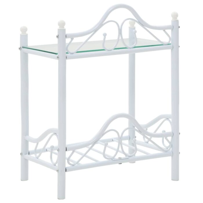 Tables de chevet 2 pcs Acier et verre trempé 45x30,5x60cm Blanc – Image 4