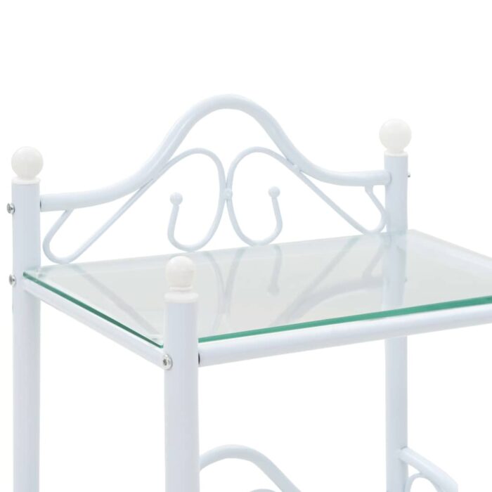 Tables de chevet 2 pcs Acier et verre trempé 45x30,5x60cm Blanc – Image 5