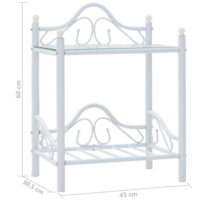 Tables de chevet 2 pcs Acier et verre trempé 45x30,5x60cm Blanc – Image 8