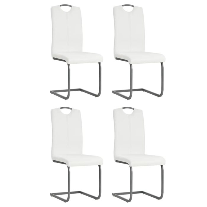 Chaises à manger cantilever lot de 4 blanc similicuir – Image 1