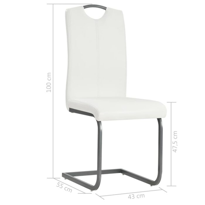 Chaises à manger cantilever lot de 4 blanc similicuir – Image 7
