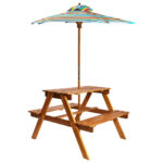 Table à pique-nique et parasol enfants 79x90x60cm Acacia solide