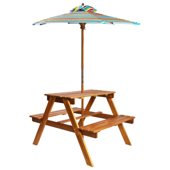 Table à pique-nique et parasol enfants 79x90x60cm Acacia solide – Image 1