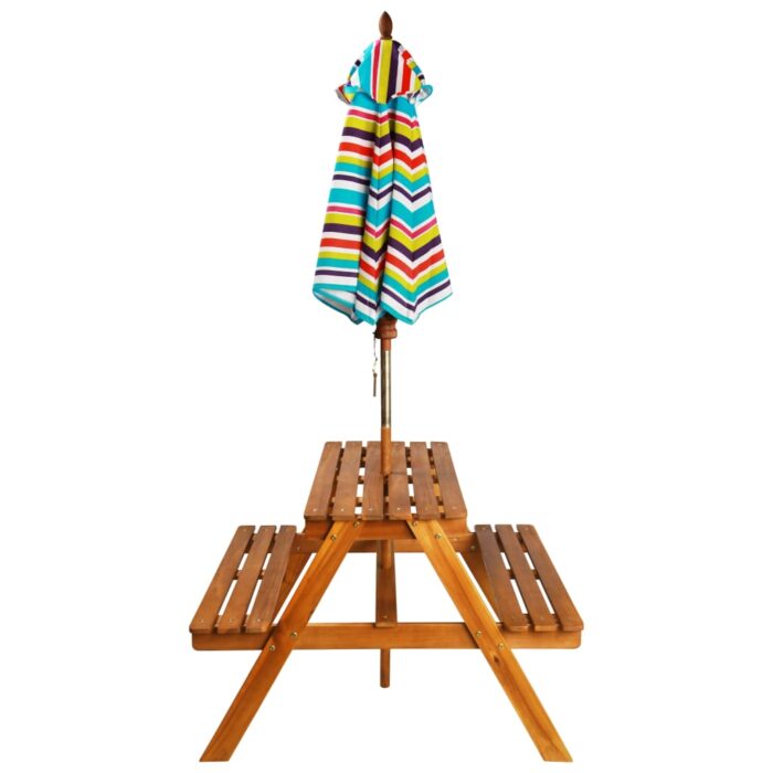 Table à pique-nique et parasol enfants 79x90x60cm Acacia solide – Image 2