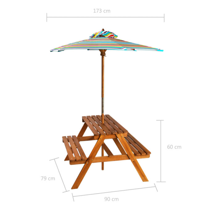 Table à pique-nique et parasol enfants 79x90x60cm Acacia solide – Image 7