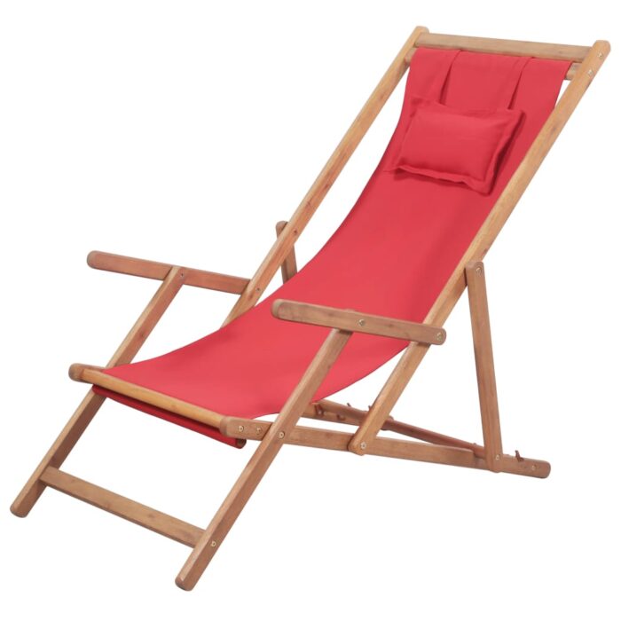 VXL8718475613718_a_en_hd_1.jpg Chaise pliable de plage Tissu et cadre en bois Rouge – Image 1
