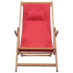 Chaise pliable de plage Tissu et cadre en bois Rouge – Image 2