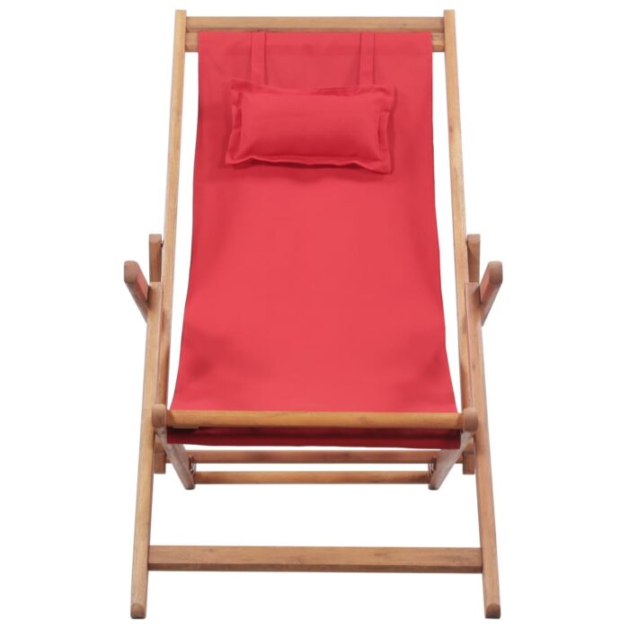 Chaise pliable de plage Tissu et cadre en bois Rouge – Image 2