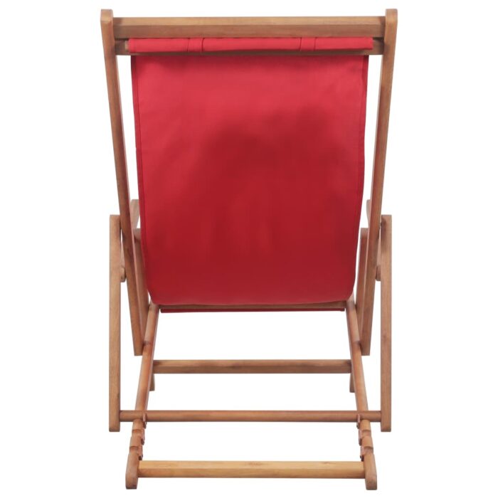 Chaise pliable de plage Tissu et cadre en bois Rouge – Image 4