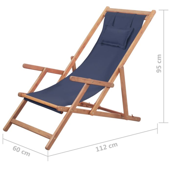 Chaise pliable de plage Tissu et cadre en bois Bleu – Image 12