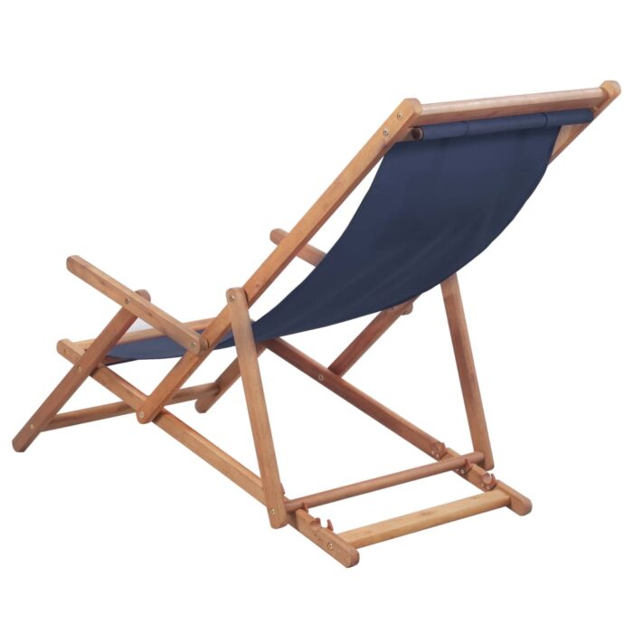 Chaise pliable de plage Tissu et cadre en bois Bleu – Image 2