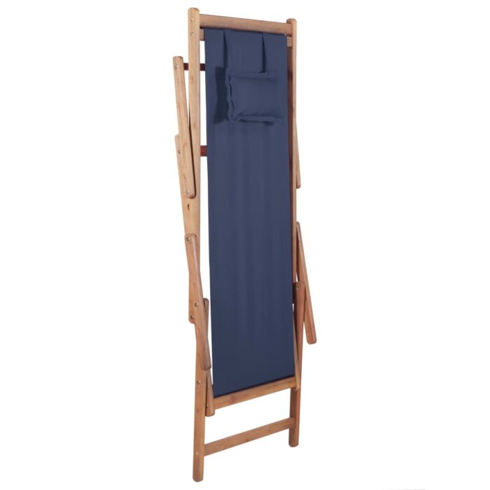 Chaise pliable de plage Tissu et cadre en bois Bleu – Image 5