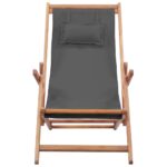 Chaise pliable de plage Tissu et cadre en bois Gris – Image 3