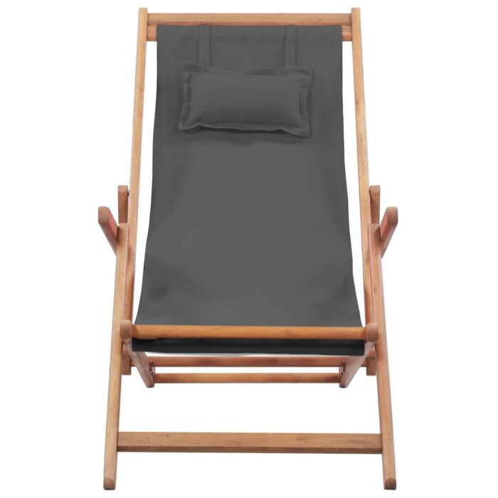 Chaise pliable de plage Tissu et cadre en bois Gris – Image 3